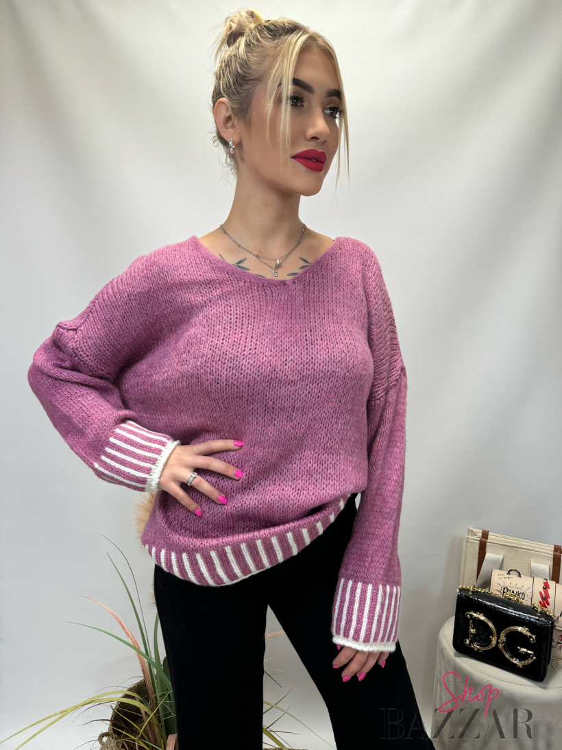 Fioletowy sweter w pas  