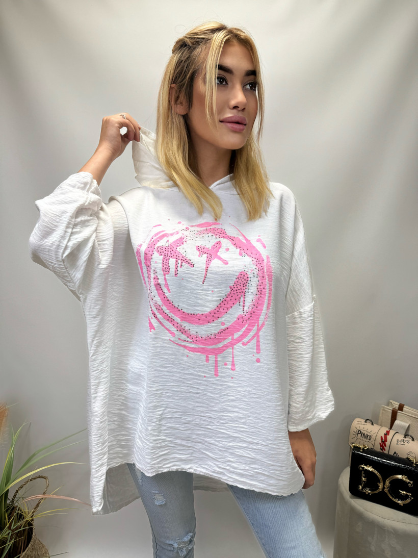 Bluza z kapturem z długim rękawem różowy SMILE