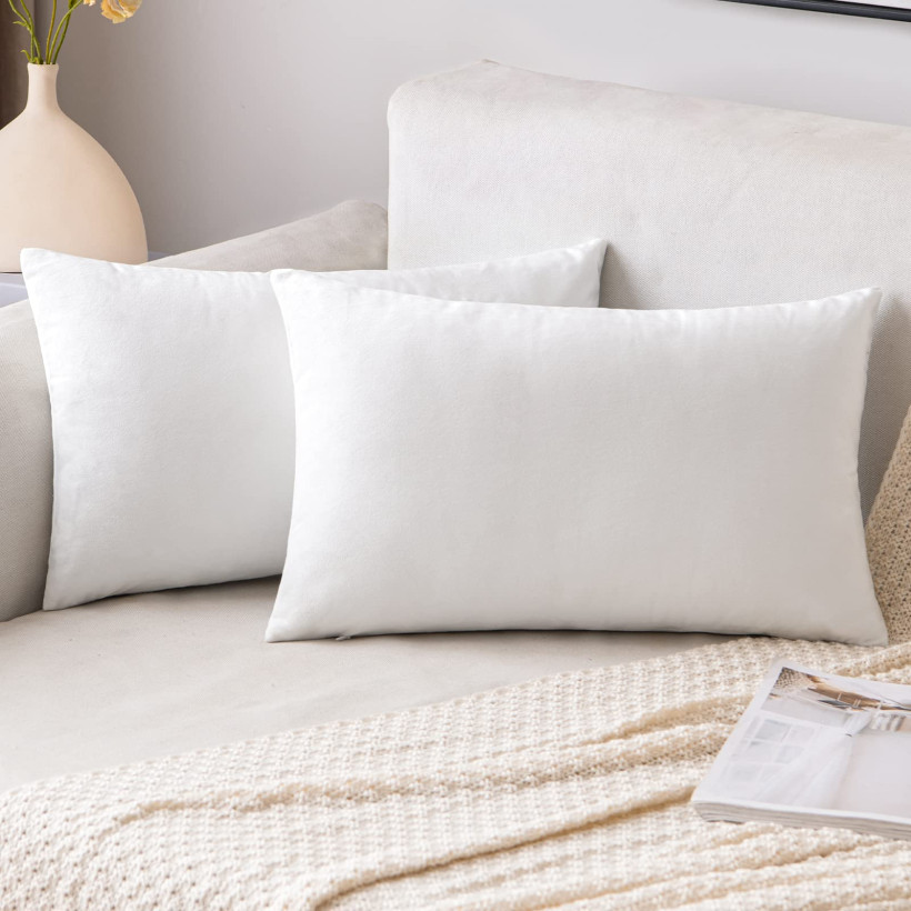Aksamitna poszewka na poduszkę 2 sztuk 30 x 50 cm kremowa biel