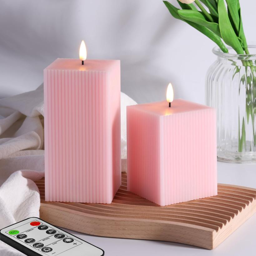 Różowe kwadratowe bezpłomieniowe świece LED 15 cm x 7,5 cm