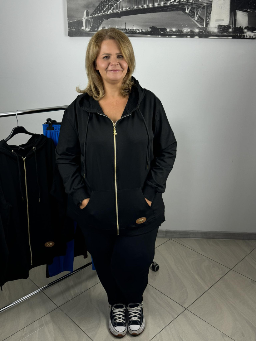 Bluza jednokolorowa rozpinana na zamek z kapturem - kangurkowa kieszeń WW.778 - czarny XL