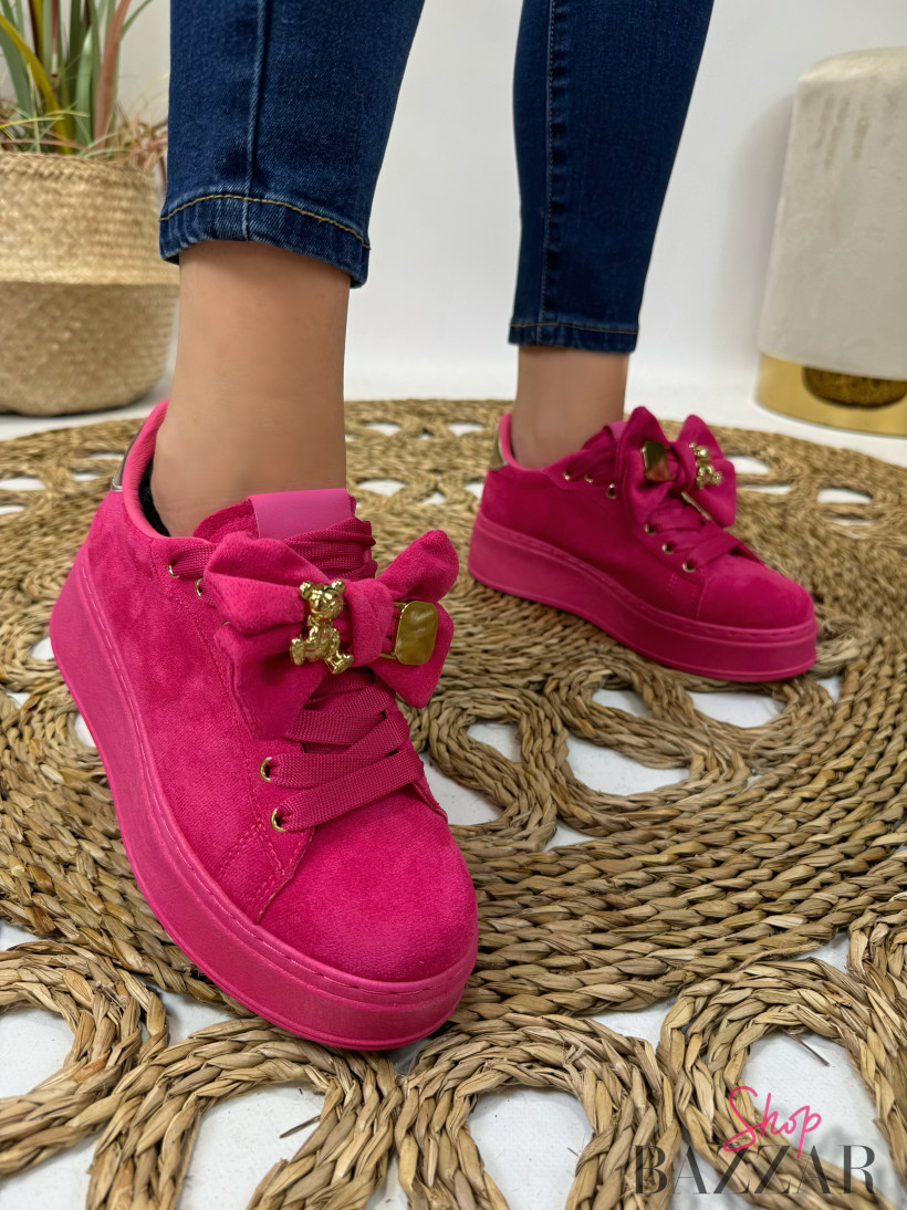 Fuksjowe sneakersy miś 