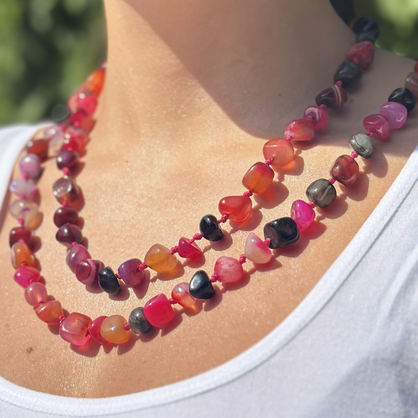 XO116 Korale naturalne agat kolorowy