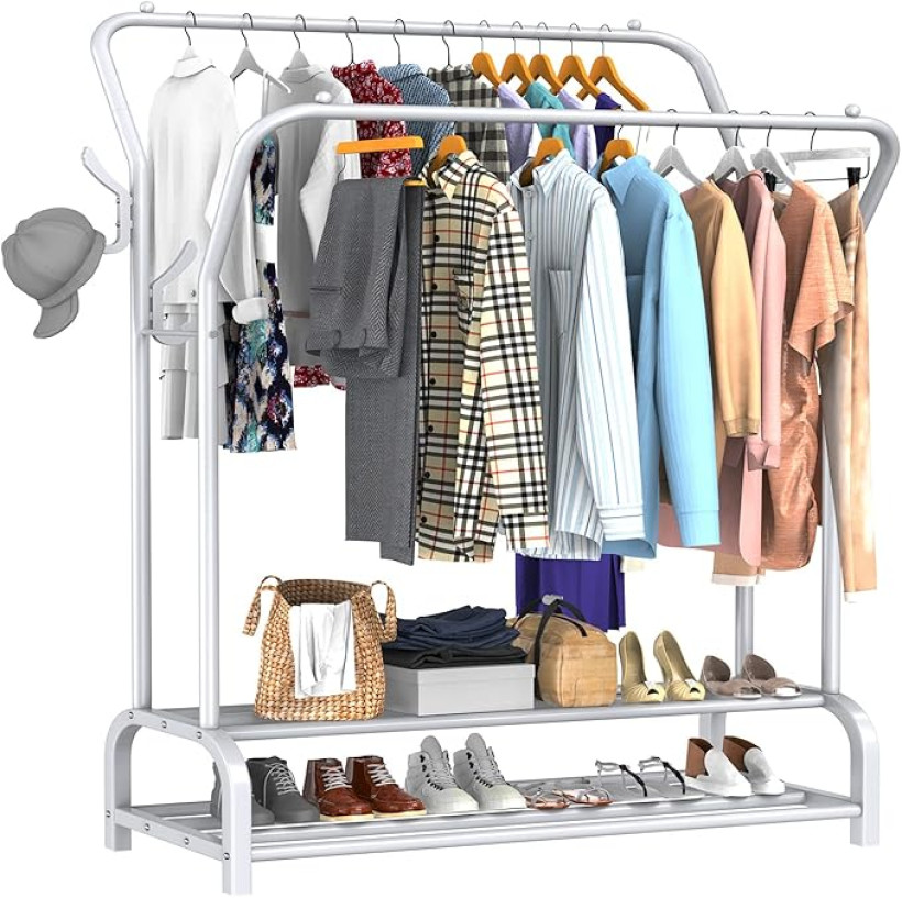 LOEFME wieszak na ubrania podwójny biały, 110 x35 x146cm