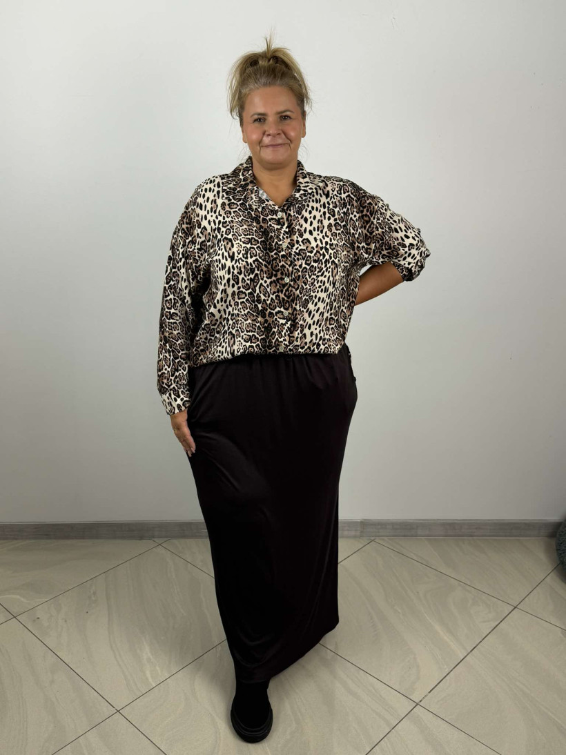 Koszula wiskozowa długi rękaw, wzór centki - PINK ROYAL - 24464 - brąz