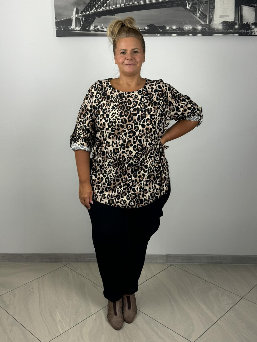 Bluzka/Tunika wiskozowa wiązana z boku, wzór centki - PINK ROYAL - 24465 - brąz - promocja