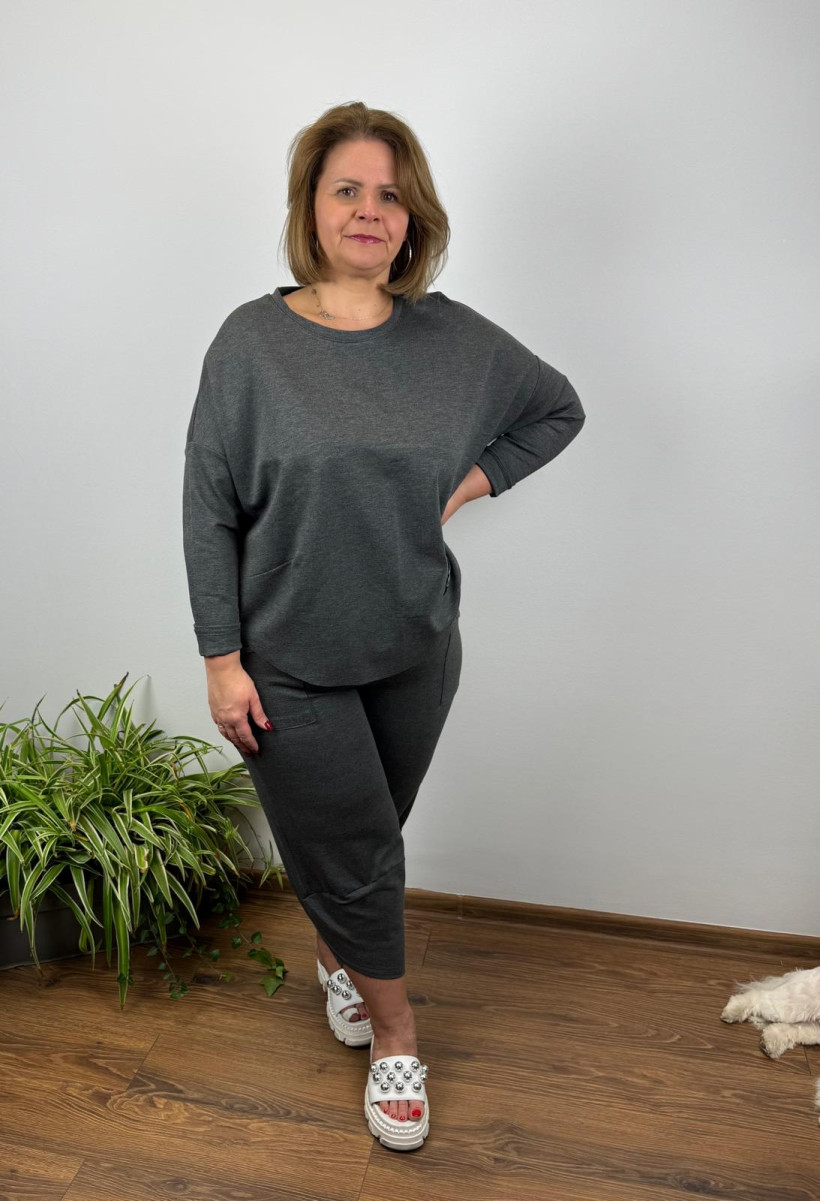 Komplet wiskozowy Bluza+Spodnie biedronki - NC - 6171 - szary