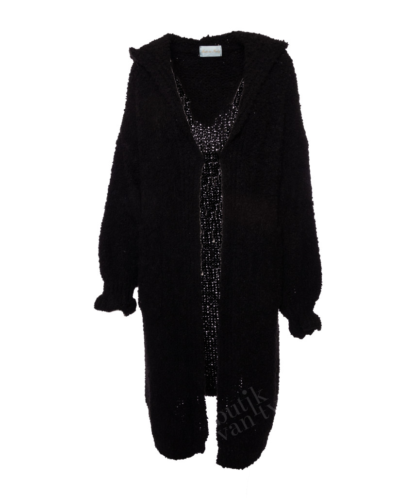 SWETER NARZUCANY Z KAPTUREM CZARNY A0217B