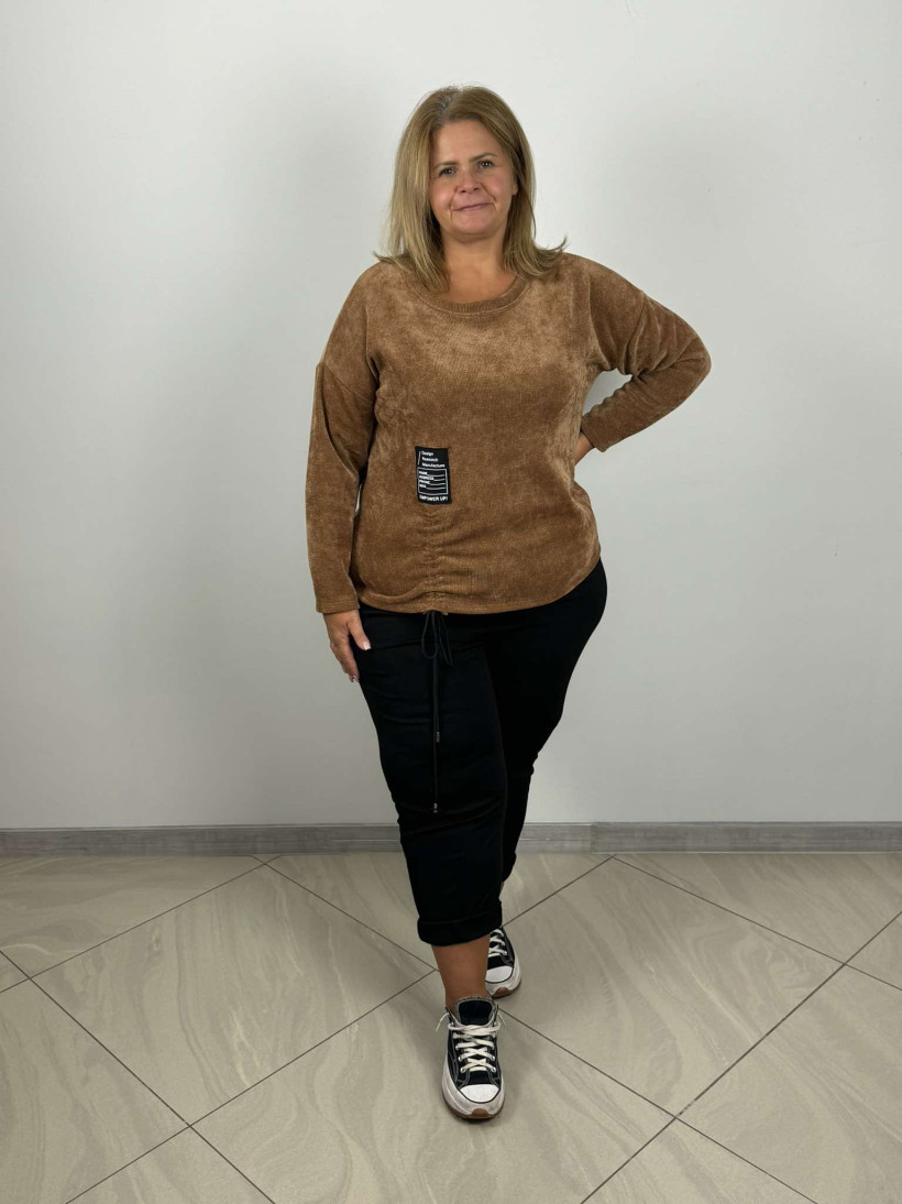 Bluza sztruksowa ściągana z boku - PROMOCJA - Wł. - 14388 - camel