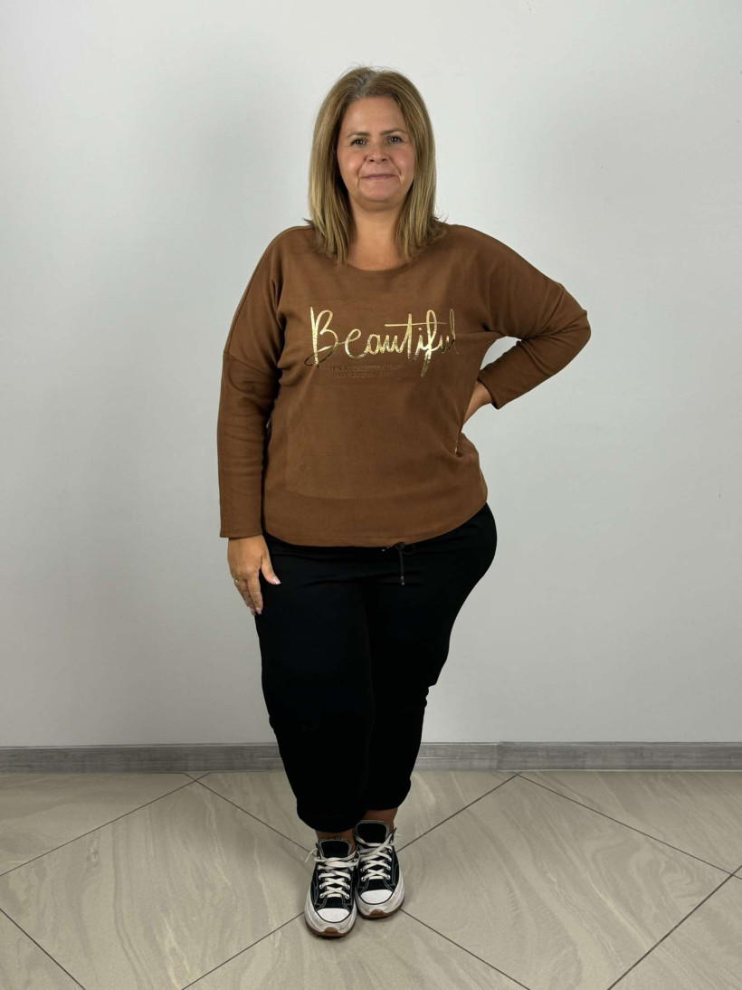 Bluza ściągana na dole  złoty napis Beautiful- PROMOCJA - Wł. - 22626