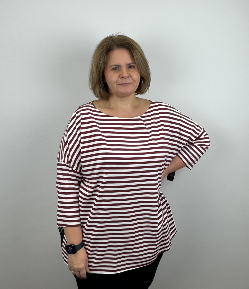 Tunika laserowo cięta w PASKI - Wł. - 6391 - bordo z białym większa / promocja