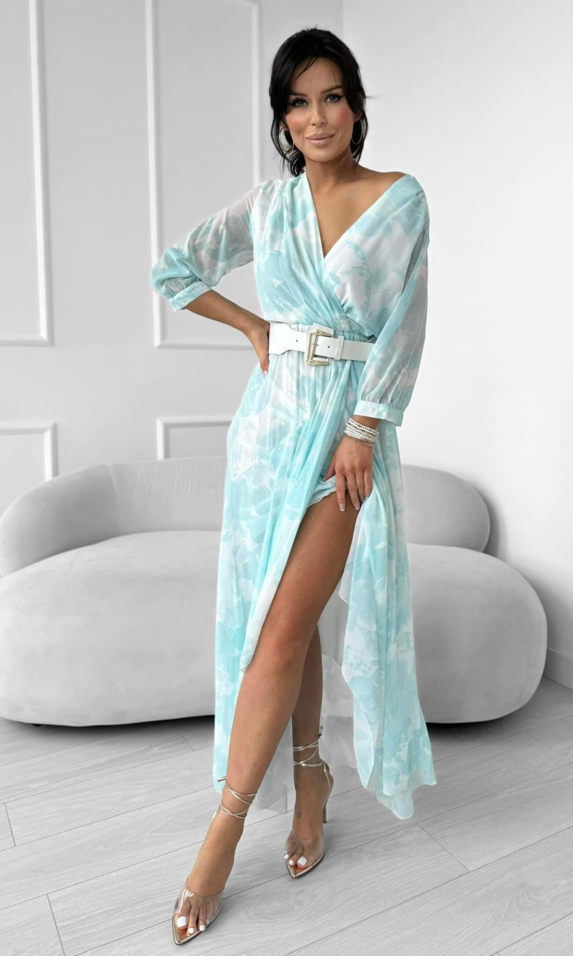 maxi tule dress light blue print 