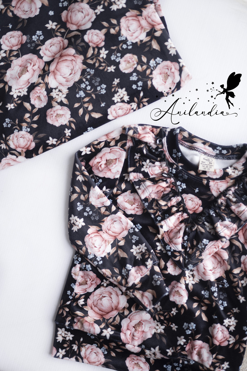 Dresik welur Jesienny Ogród na czerni od Haydi