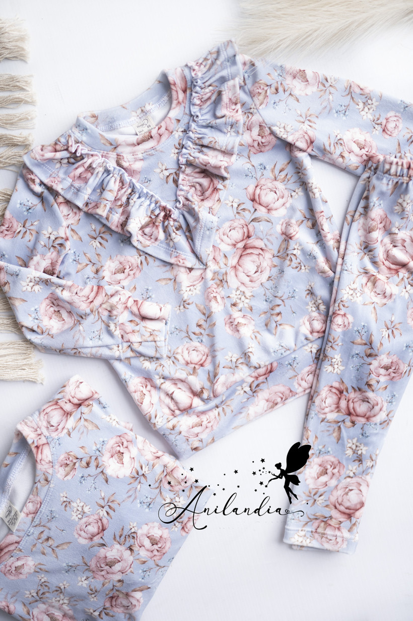 Dresik welur Jesienny Ogród na błękicie od Haydi