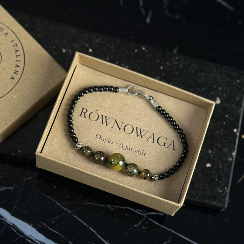 XO138 Bransoletka Onyks i Agat żółty Kamienie Naturalne