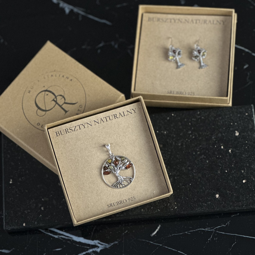 XO154 Zawieszka drzewo bursztyn bałtycki srebro 925