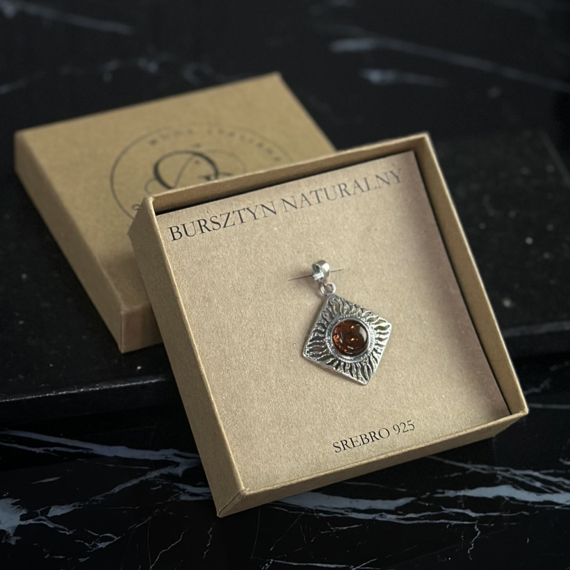 XO156 zawieszka romb bursztyn bałtycki srebro 925