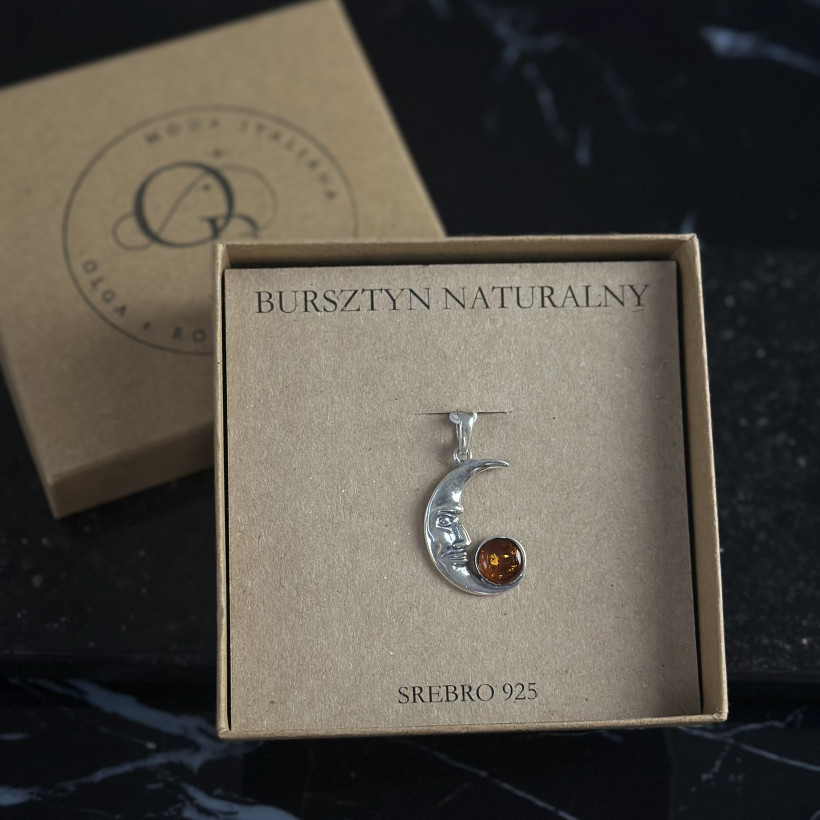 XO157 Zawieszka księżyc bursztyn bałtycki srebro 925