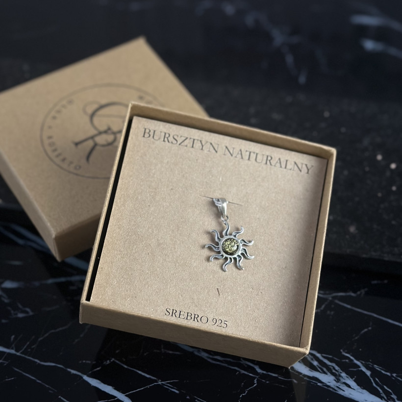 XO158 zawieszka słońce bursztyn bałtycki srebro 925