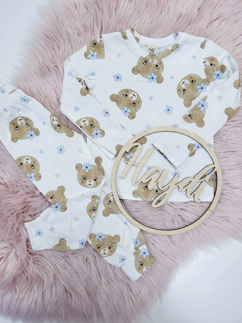 Piżamka misie błekitne kokardki