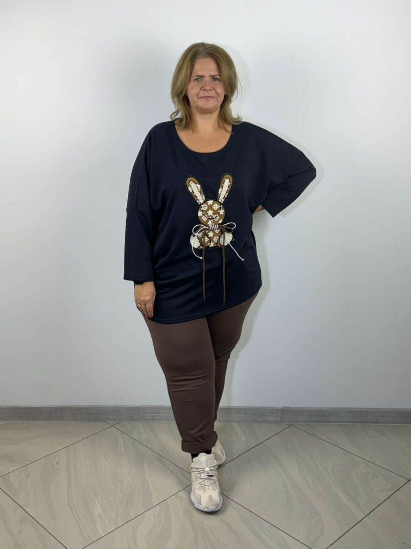 Bluza oversize  z zającem - mf - 6590 - granat