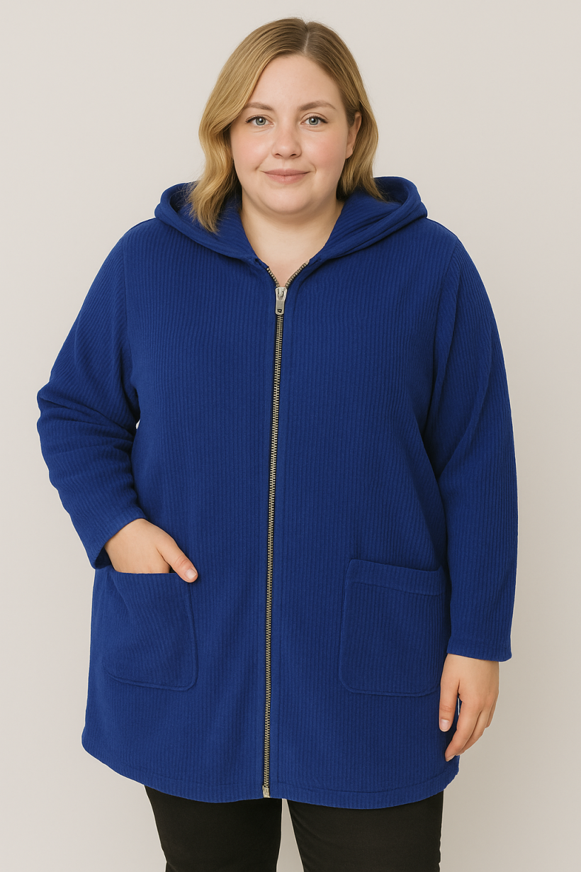 Kurtka z kapturem miękki sztruks Plus Size - chaber