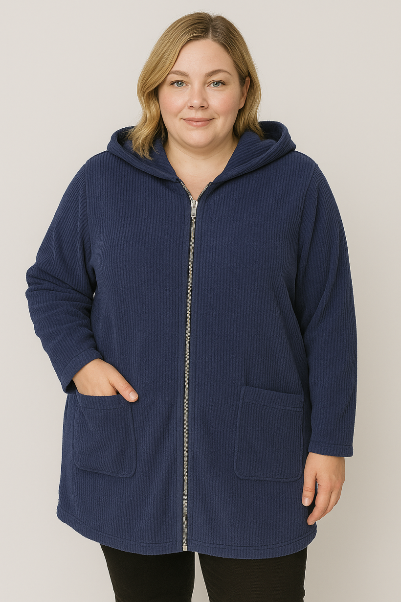 Kurtka z kapturem miękki sztruks Plus Size - granat