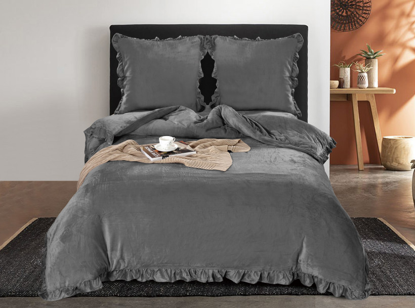 Pościel 200x220cm  szary 3 cz. Mikrofibra welurowa SHF-2577