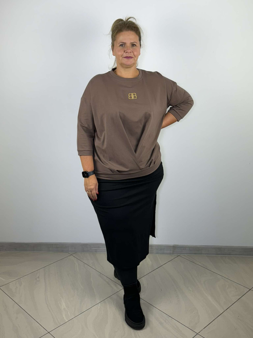 Bluza jednokolorowa z zakładką - Fs - 40320 - czekolada