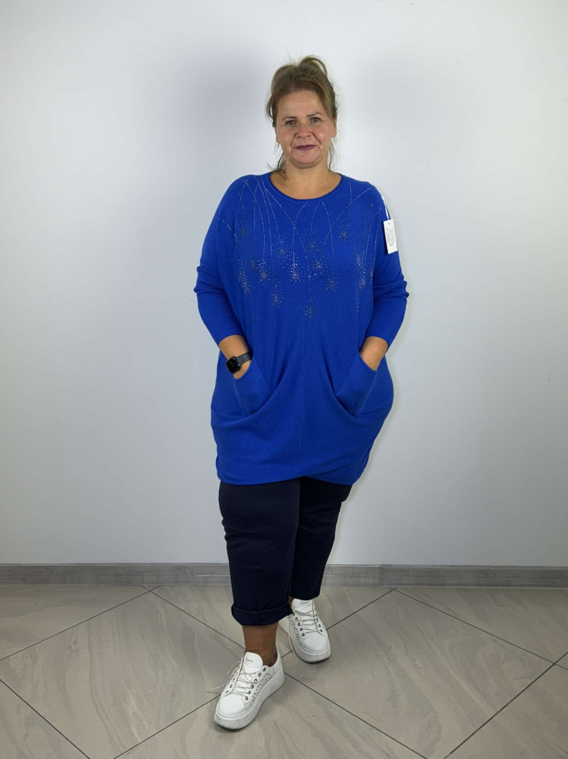 Tunika sweterkowa  z kieszeniami wzór cyrkoniowe gwiazdki  - evis - 3351 - chaber
