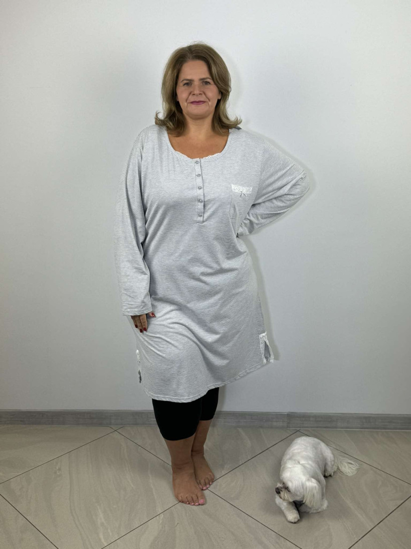 Koszula nocna 4XL długi rękaw, prążek z guziczkami - 0000 /405046 - szara