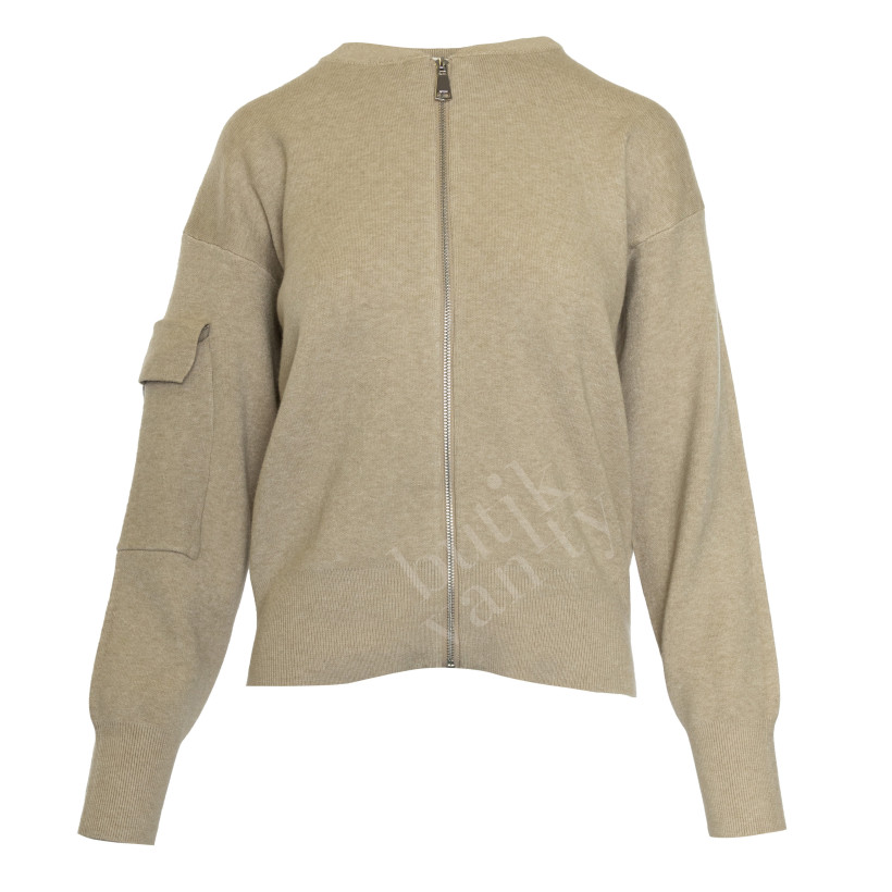 SWETER KIESZEŃ NA RĘKAWIE KHAKI R.S/M FF09016K 