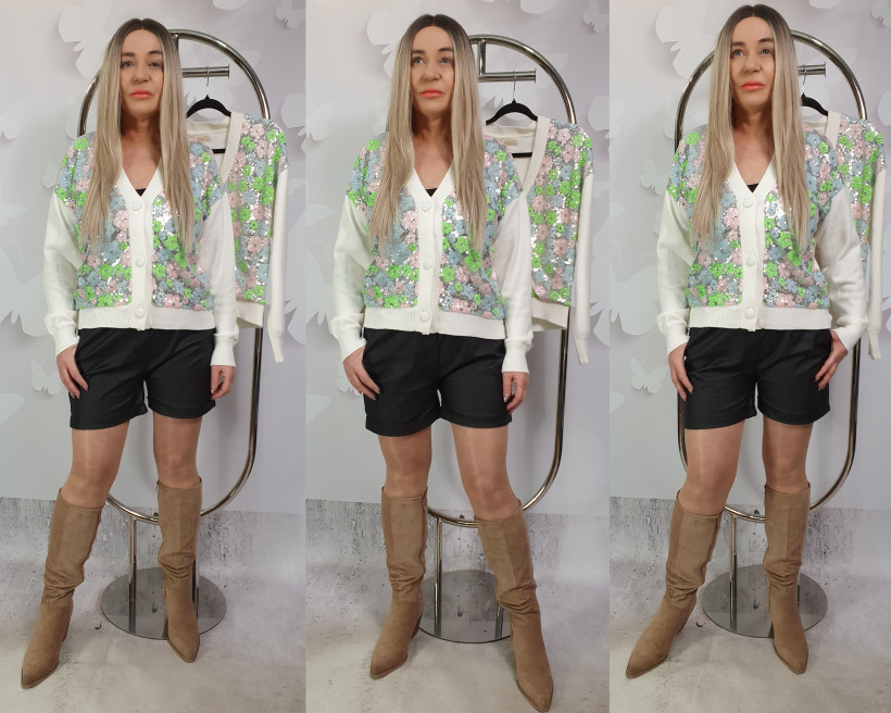 SWETEREK KARDIGAN 323 RB3 CEKINOWE KWIATUSZKI %PRZECENA