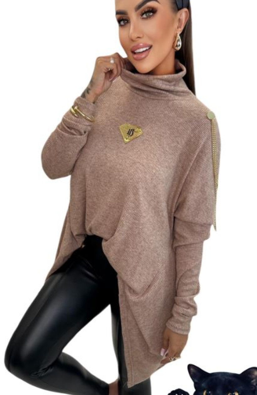 J5541 Golf z łańcuszkami Lola Bianka Beżowy