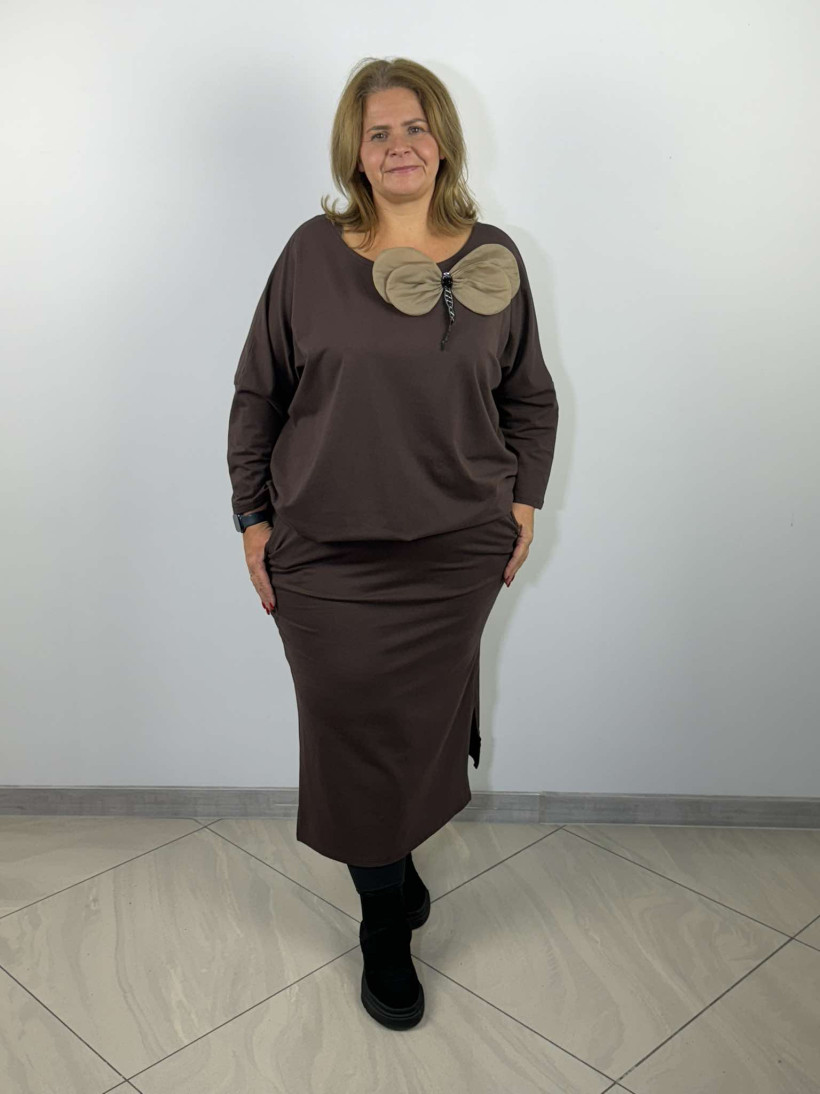 Spódnica prosta na gumce z kieszeniami - mf - 6956 - czekolada