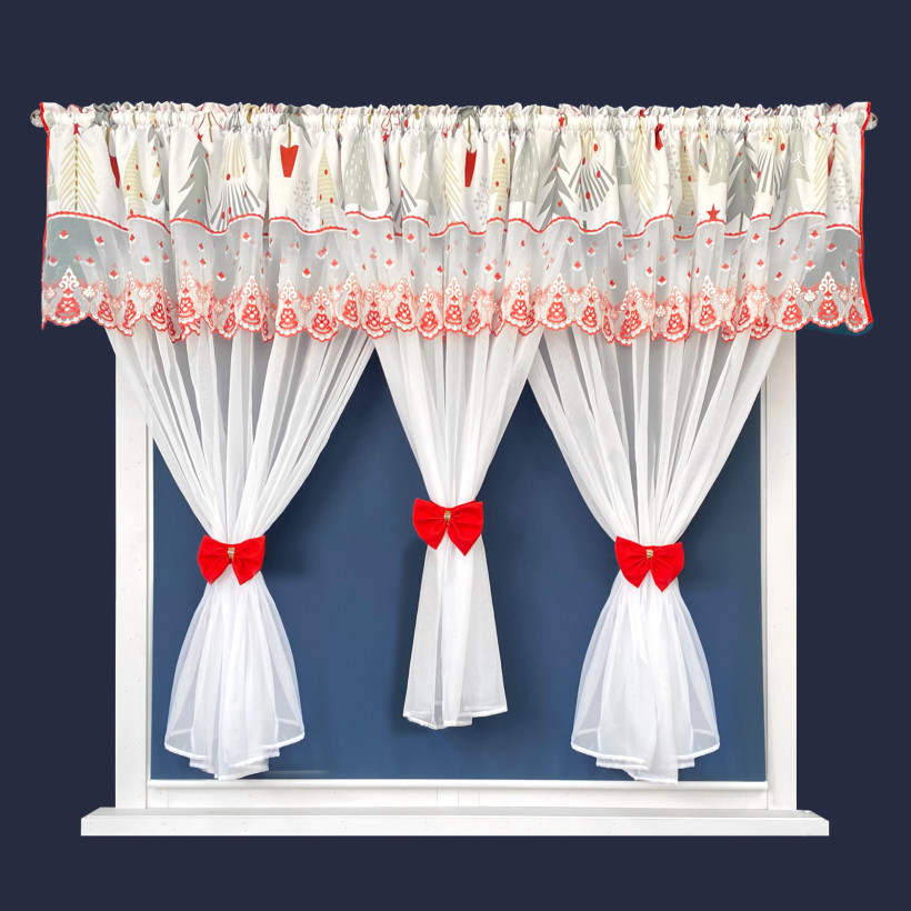 Firana woalowa 400x150cm biała w choinki L695S