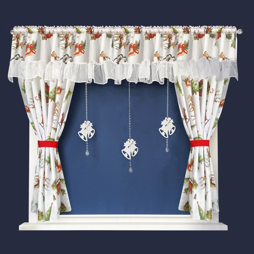  Firana dekoracyjna 400x150cm biała w sanie i renifery L693S