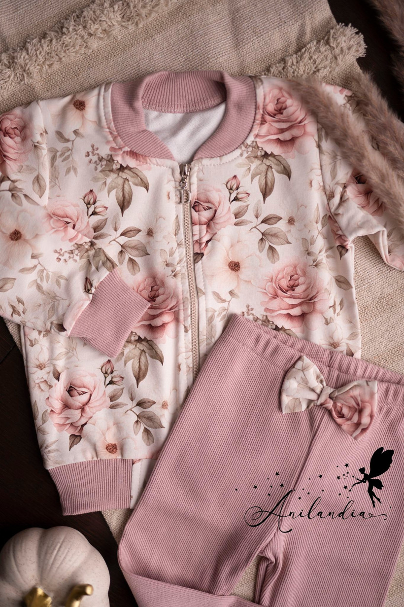 Dresik z rozpinaną bomberką kwiaty na ecru