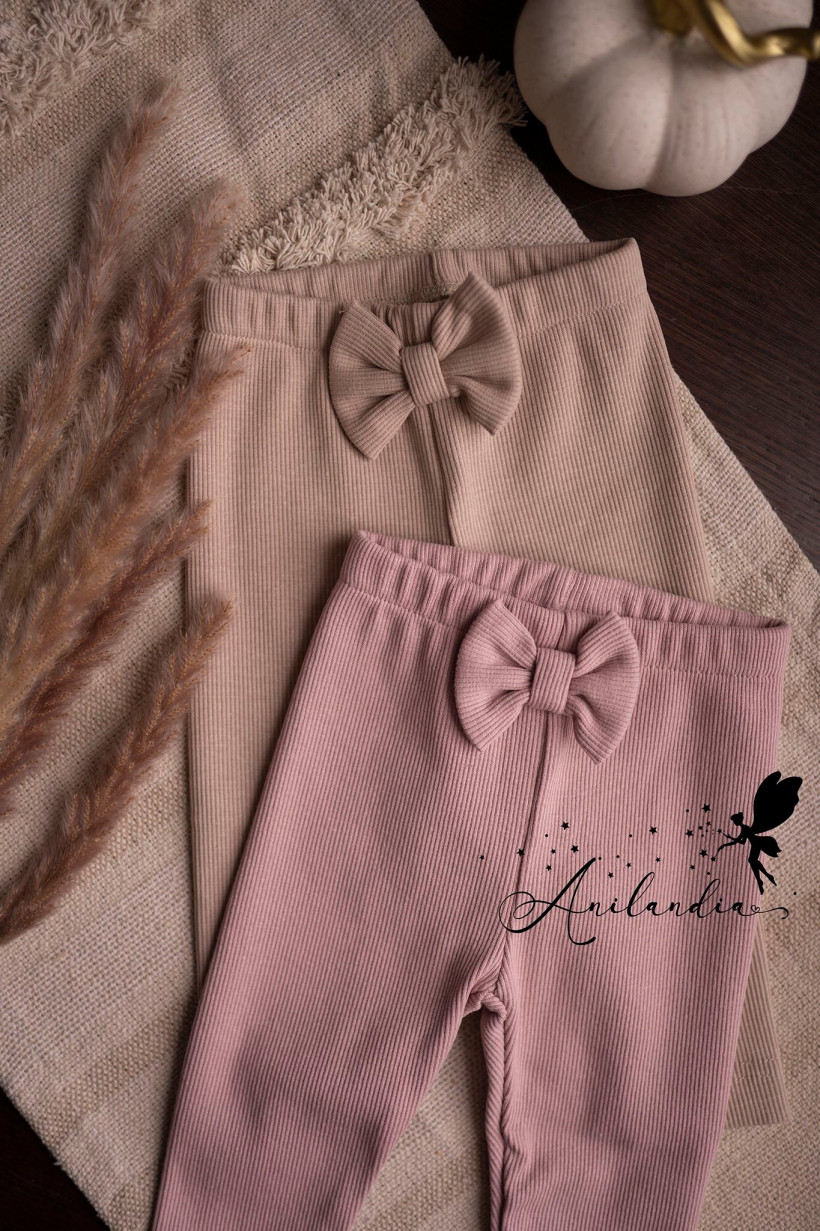 Leginsy prążek kokarda beż MaLu