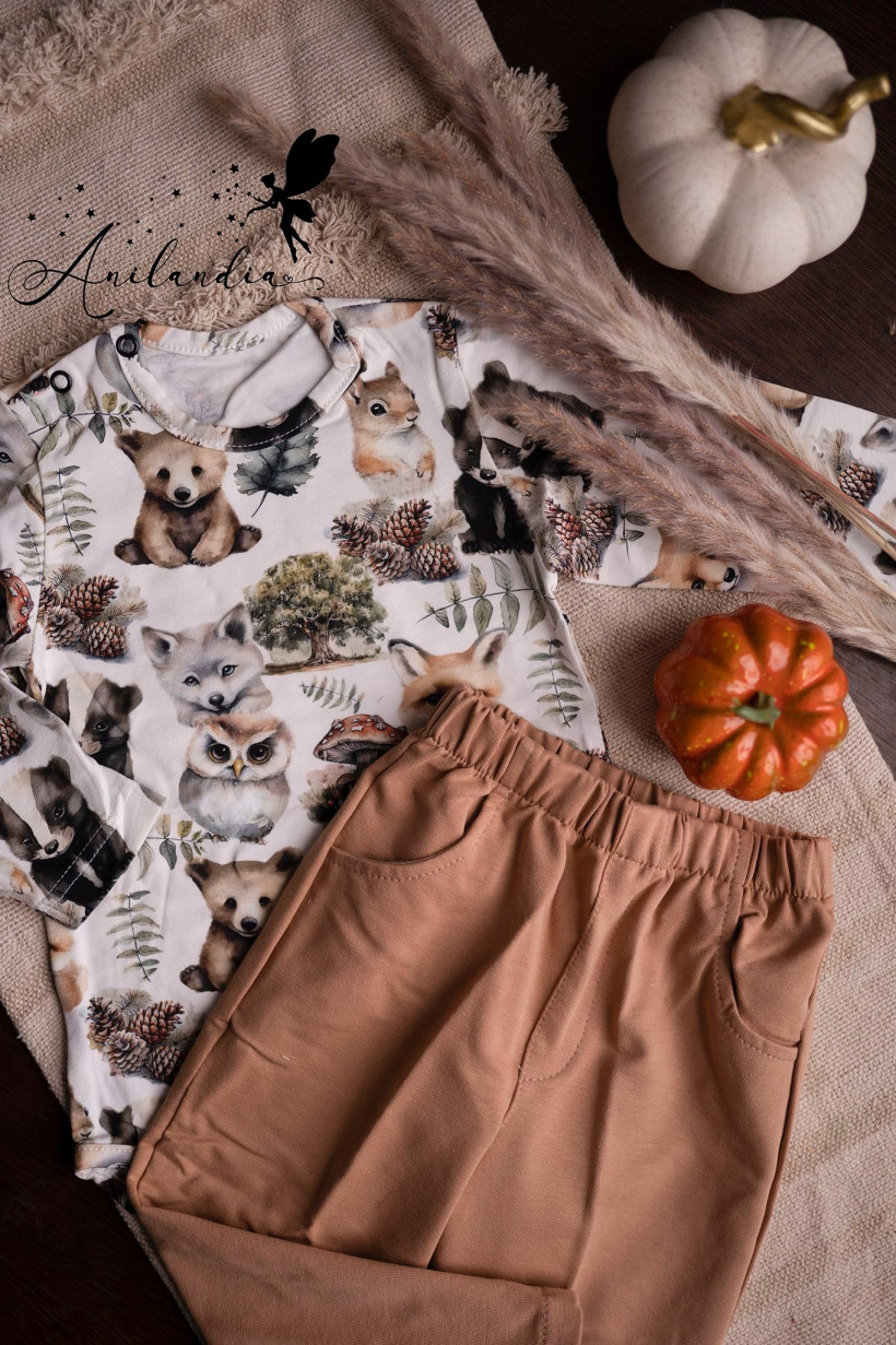Komplet body leśne zwierzaki + spodnie beż MaLu