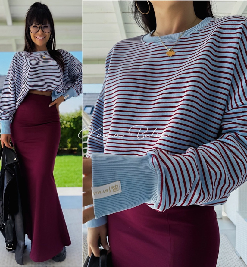 Bluza Bawełniana By Mia Strips Baby Blue&Bordo