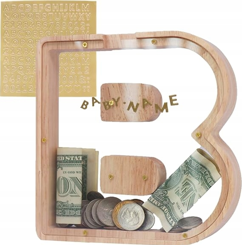 Drewniana skarbonka litera B wysoka jakość prezent