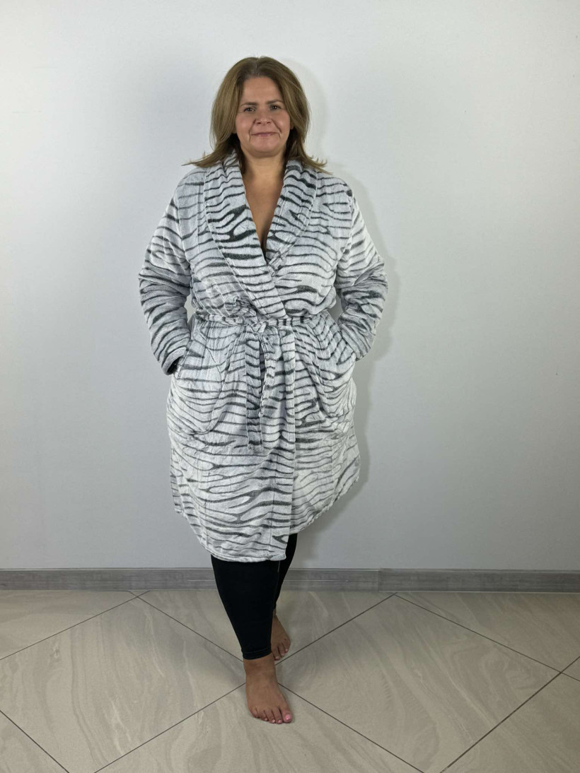 Szlafrok 2xl (midi) bez kaptura - zebra - vienetta - 160496- szary