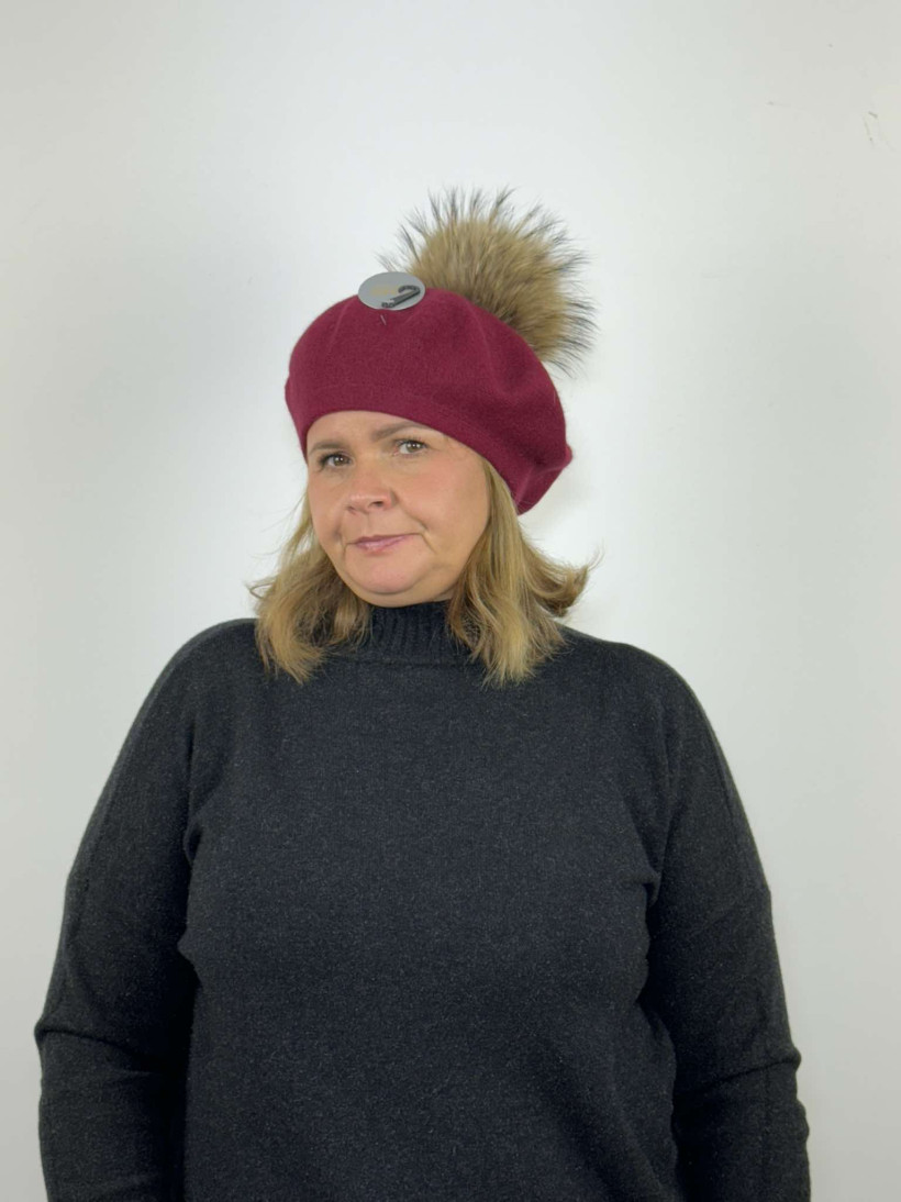 Beret z pomponem - 2401 - bordo