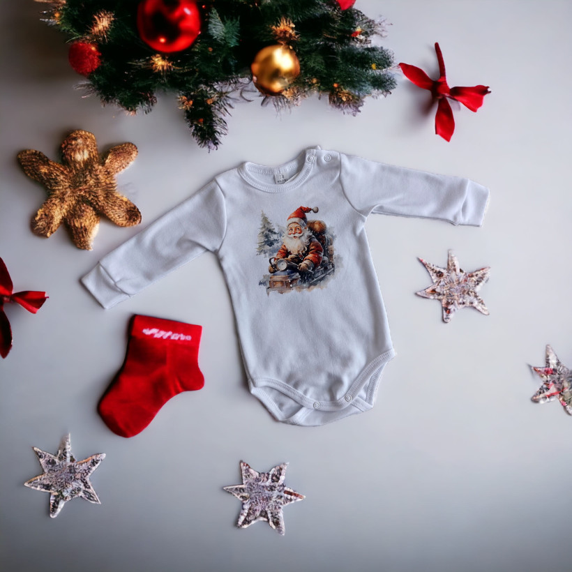 Body Mikołaj na saniach białe