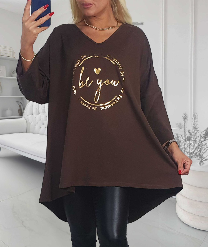 Bawełniana Tunika Plus Size  BE YOU - brąz