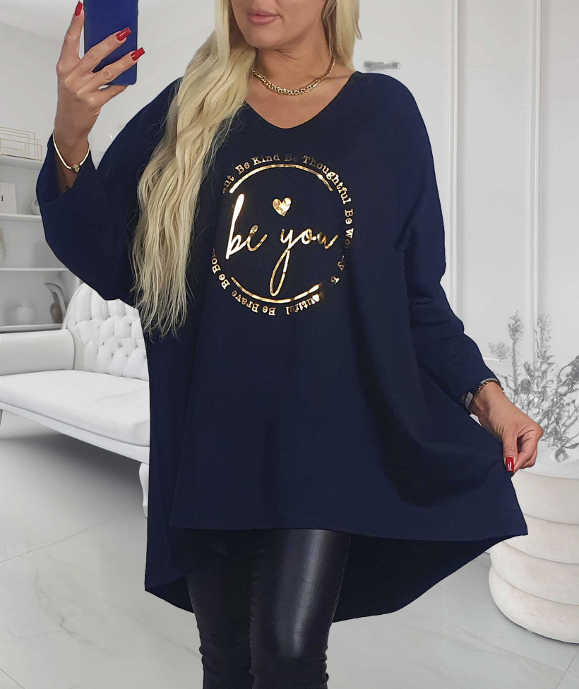 Bawełniana Tunika Plus Size  BE YOU - granat