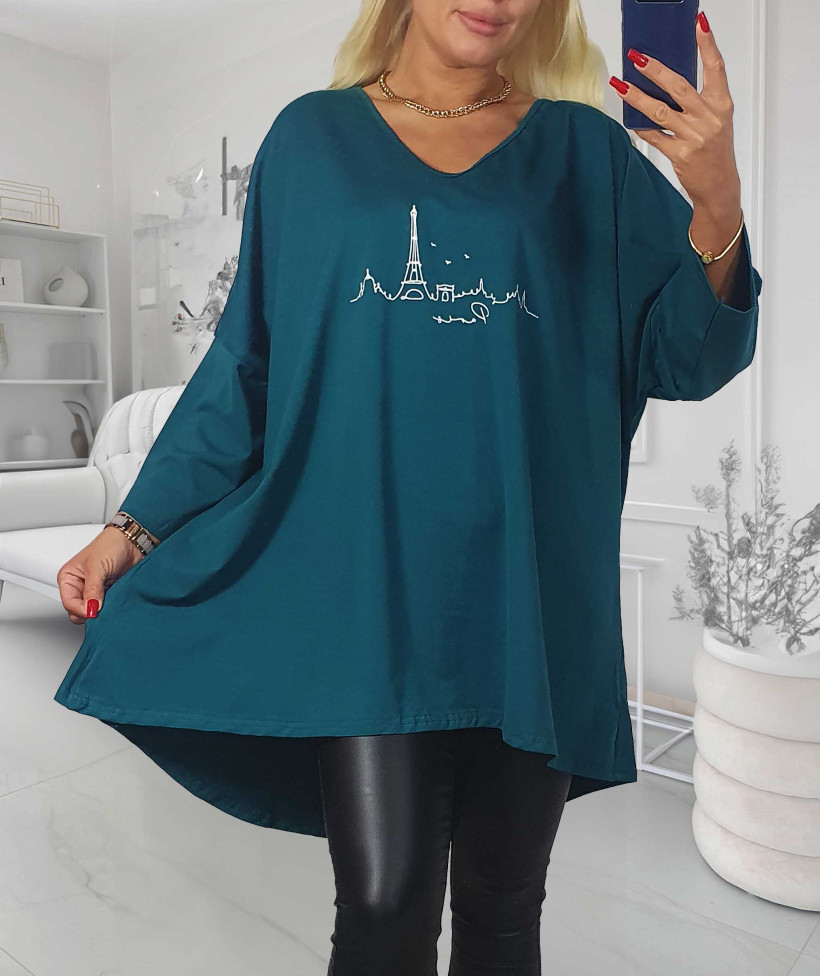Bawełniana Tunika Plus Size  PARIS - morski