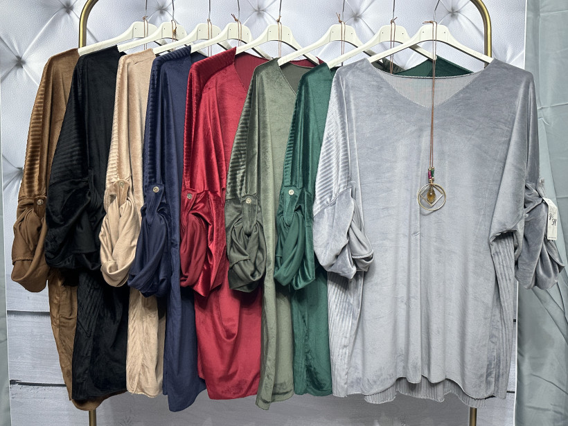 Welurowa tunika prązek Plus Size