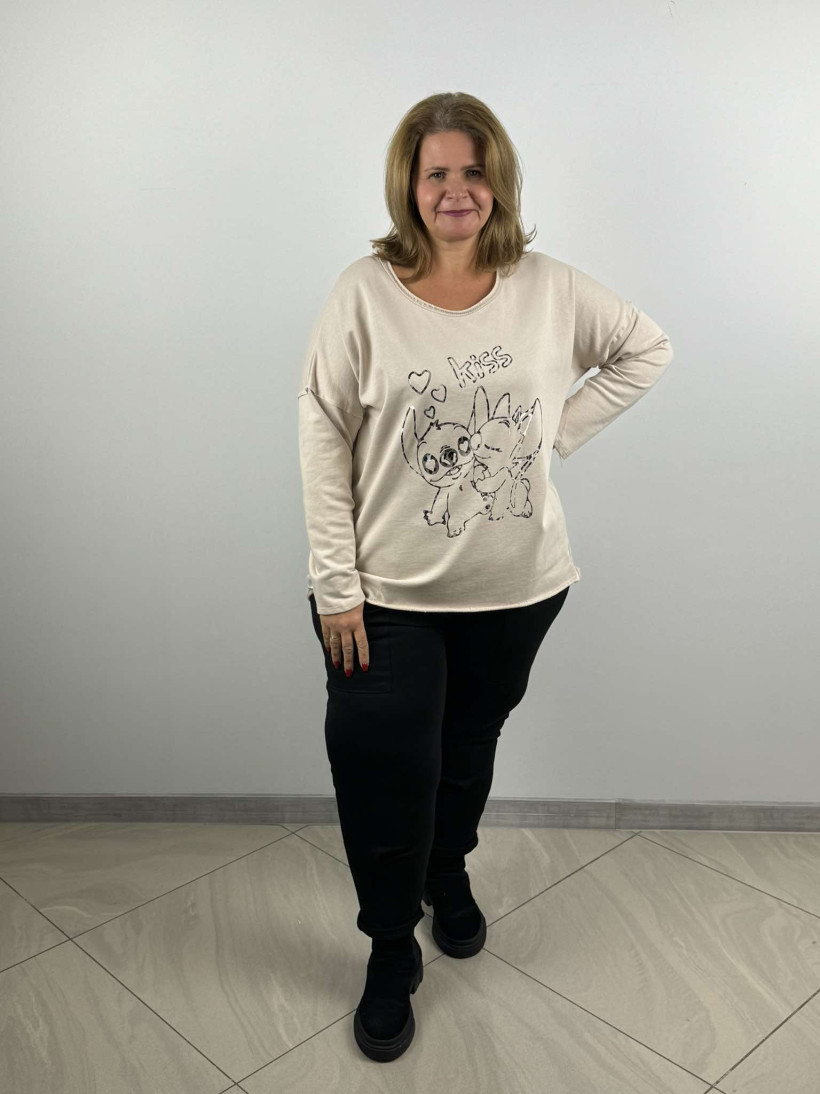 Bluzka / bluza jednokolorowa : lilo i stitch- kiss - wł. - 6998 - beż